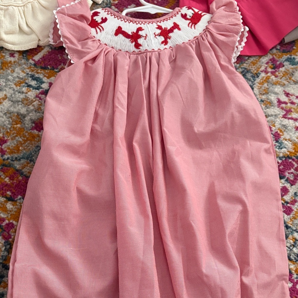 Pink Smocked Dress with Red Embroidery